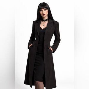 🇨🇦 90s Daniel Laurent Black and Red Pinstripe Maxi Length Blazer Size Large